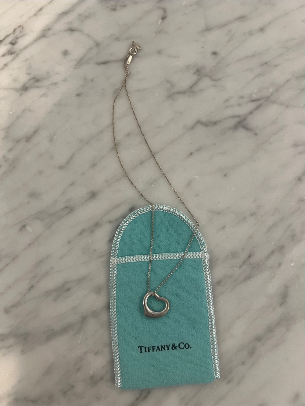 Tiffany & Co. Silver Open Heart Pendant Necklace with Tiffany Blue Pouch